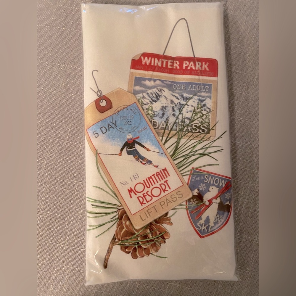 Winter Park / let it snow / Mountain Resort themed kitchen tea towel